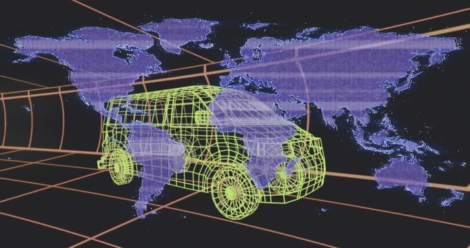 3D opening yellow van centering on orange grid with lands fading into point cloud visualizing data