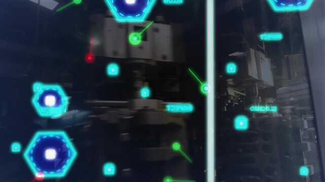 Clear manufacturing display with AR overlay, vertical scan line appearing, revealing spindle for QC