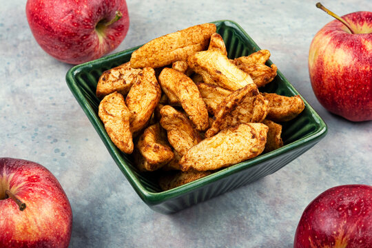 Sweet dried apple slices without peel and seeds