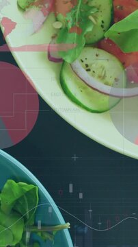 Vertical video: Cam panning to plate as HUD updating percentages highlighting veggies for marketing