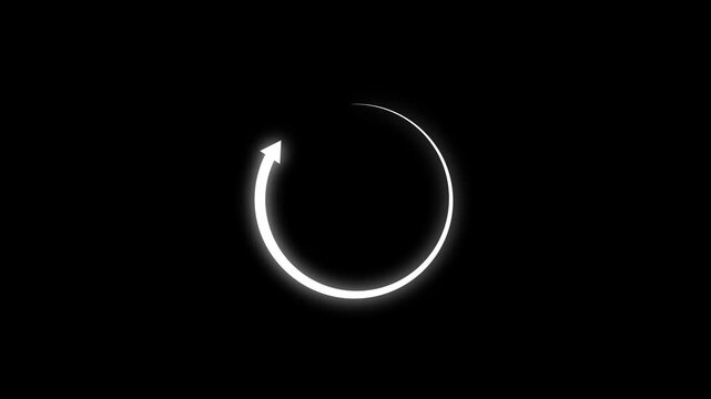 Circle arrow refresh and reload icon animation with loading progress. . Arrow loading rotating isolated loop seamless motion graphic. circular loading arrow animation on black background for interface