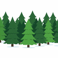 Obraz premium Flat vector illustration of green pine trees forest landscape