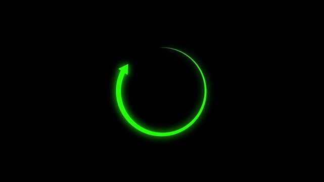Circle arrow refresh and reload icon animation with loading progress. . Arrow loading rotating isolated loop seamless motion graphic. circular loading arrow animation on black background for interface