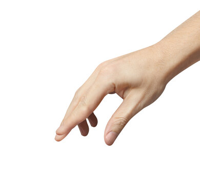 Hand reaching down with fingers extended in natural gesture, isolated on cutout transparent background