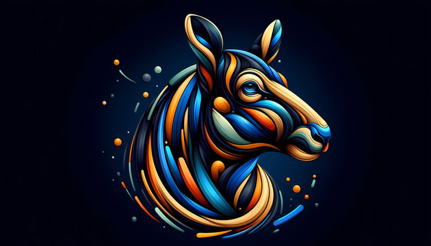 Abstract kangaroo head portrait with colorful flowing lines on dark background