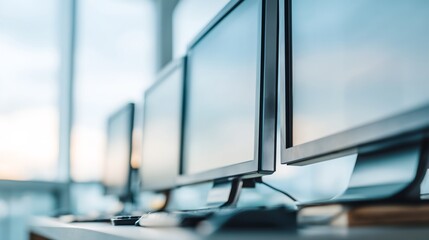 Fototapeta premium Monitors lined up in row