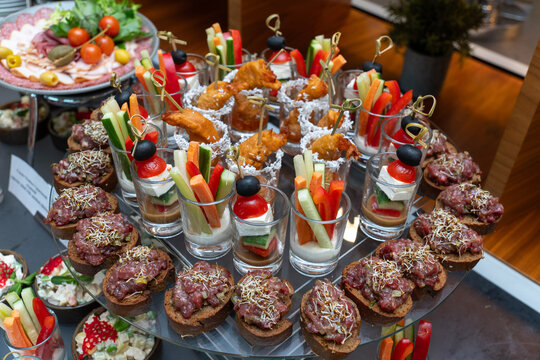Assorted gourmet appetizers, finger food, vegetable sticks