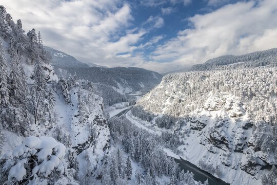 Ruinaulta or Rhine Gorge, winter landscape, Anterior Rhine, Flims, Canton Graub&uuml;nden, Switzerland