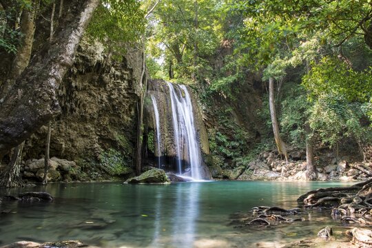 Waterfall in Erawan National Park, Kanchanaburi Province, Thailand