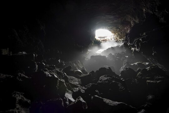 Entrance area of the lava caves Surtshellir and Stef&aacute;nshellir, lava field Hallmundarhraun, Iceland