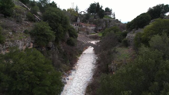 Petrousa Open Air Theatre in Drama Greece, Concert Area Historic Landmark Built Inside Canyon