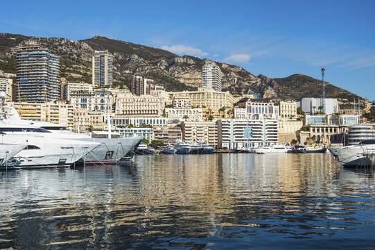 Yachts moored in marina, Monte Carlo, Monaco