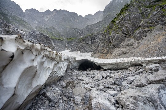 Ice Chapel, glacier mouth, glacier tongue on the east face of the Watzmann, Berchtesgaden National Park, at K&ouml;nigssee, Bavaria, Germany