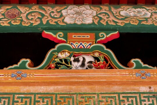 Nemuri-neko, sleeping cat, slumber cat, famous Japanese sculpture, Okusha Hōtō, Tōshō-gū Shrine, shrines and temple of Nikko, Nikko, Japan