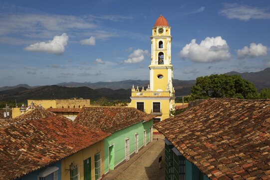 The bell tower of the Museo de la Lucha Contra Bandidos in the colonial old town, Trinidad, Cuba
