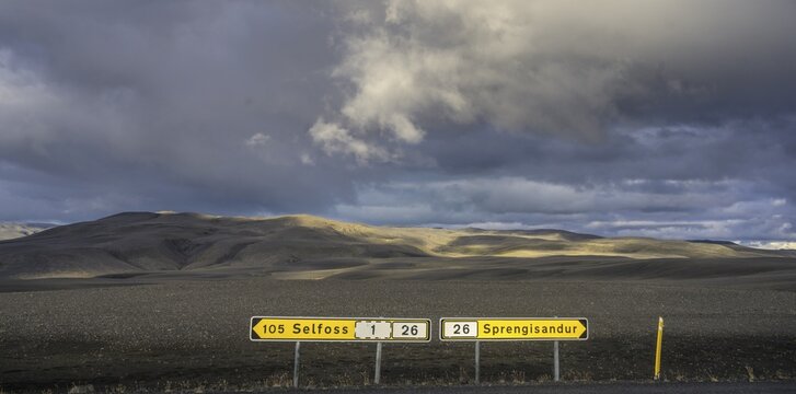 Road signs at the turnoff to Landmannalaugar, &Aacute;sahreppur, Su&eth;urland, Iceland