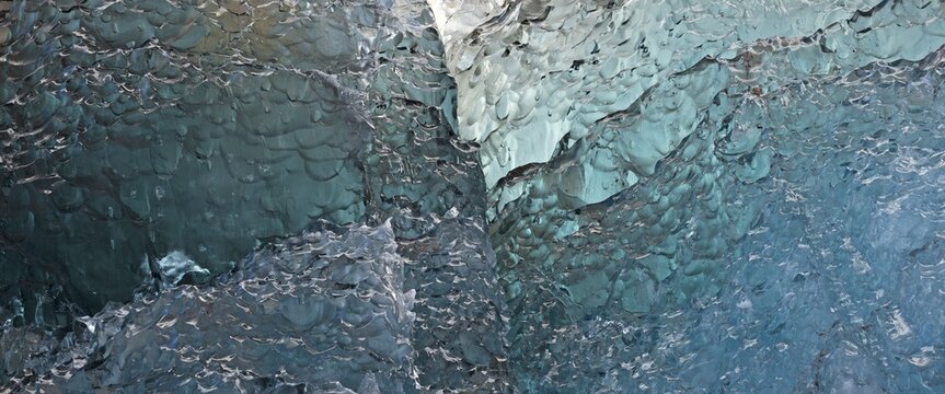 Ice in various shades of blue, glacial ice avalanche, Arctic Ocean, Spitsbergen Island, Svalbard Archipelago, Svalbard and Jan Mayen, Norway