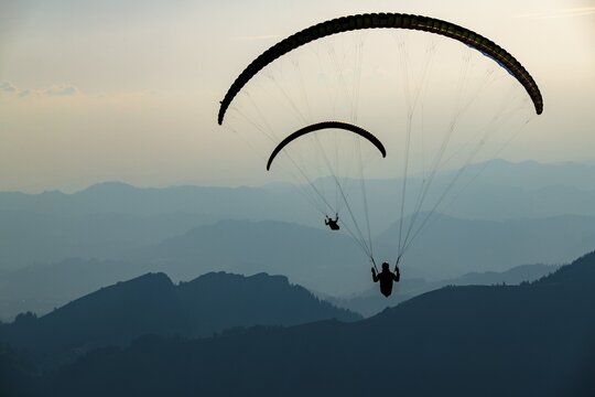 Paragliders over the Appenzeller Land, Wasserauen, Appenzell, Switzerland