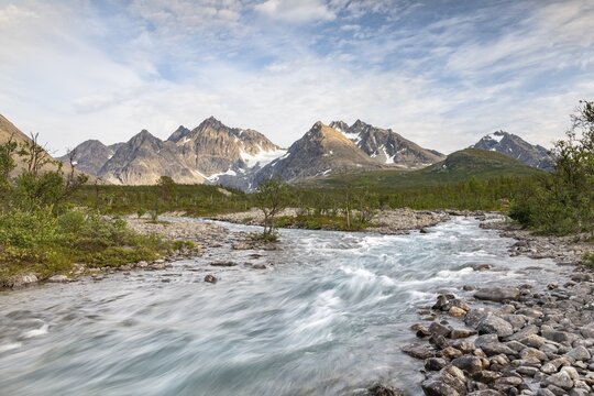 River off Bergen in the Lyngen Alps, near Blue Lake or Bl&aring;isvatnet, Lyngenfjord, Troms og Finnmark, Norway