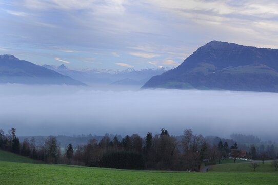 Rigi (Queen of mountains) in a sea of fog, Lucerne, Switzerland