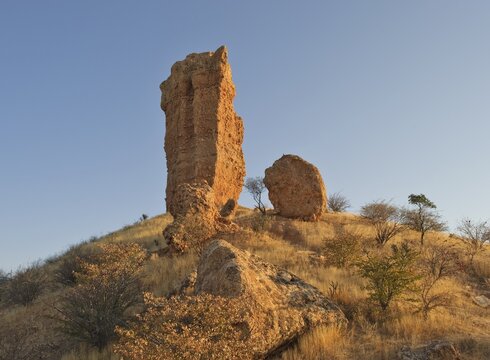 Vingerklip' finger cliff in the evening light near the Vingerklip Lodge at Khorixas, Namibia, Africa