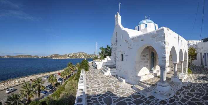 Blue and White Greek Orthodox Church Agios Nikolaos, Parikia, Paros, Cyclades, Aegean Sea, Greece