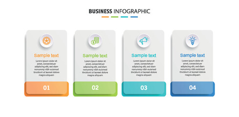 Obraz premium Business infographic design template with 4 options, steps or processes. Can be used for workflow layout, diagram, annual report, web design