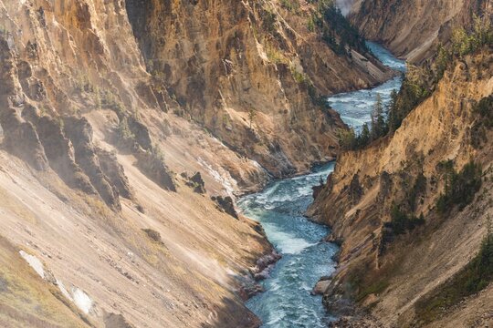 Yellowstone River flows through Gorge, Grand Canyon of the Yellowstone, View from North Rim, Brink of the Lower Falls, Yellowstone National Park, Wyoming, USA
