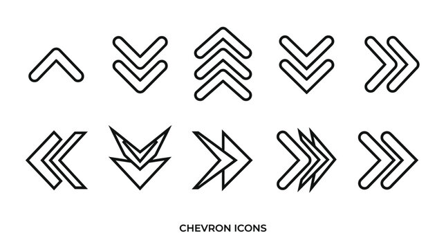 Collection of black and white chevron icons a variety of arrow designs and patterns
