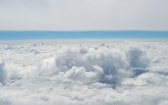 View over the clouds, cloudy sky, aerial view from airplane, New Zealand