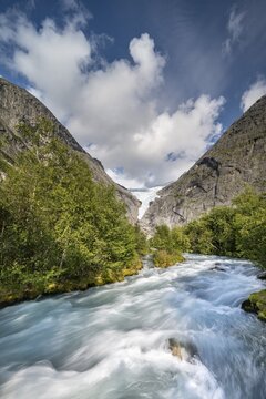 Briksdalselva Glacier River, Briksdalsbreen, Briksdal Glacier, Jostedalsbreen National Park, Norway