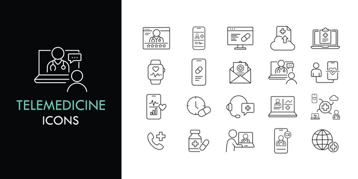 Telemedicine line icon set, outline web icon collection containing Doctor, Consultation, appointment and more, vector illustration in line style