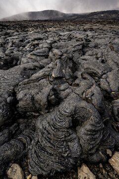 Petrified lava, volcanic rock in bizarre shapes, lava field, volcanic eruption, active table volcano Fagradalsfjall, Kr&yacute;suv&iacute;k volcanic system, Reykjanes Peninsula, Iceland