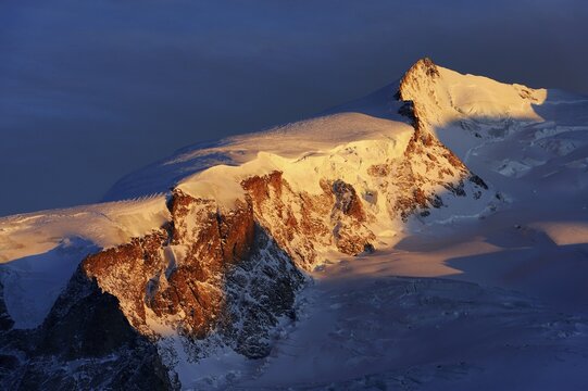 Monte Rosa Mountains in the light of the setting sun, Zermatt, Valais, Switzerland, Europe