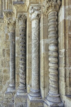 Saint Tiago Church, Columns, Plaza do Comercio square, Coimbra, Beira, Portugal