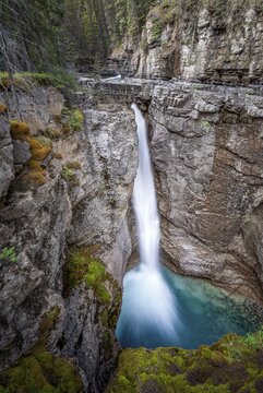 Waterfall, Upper Falls, mountain river in a gorge, Johnston Creek in Johnston Canyon, Bow Valley, Banff National Park, Rocky Mountains, Alberta, Canada