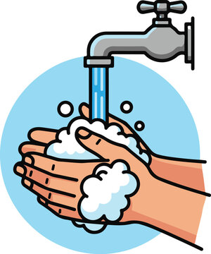 Hand Washing with Soap and Water Tap Vector Illustration