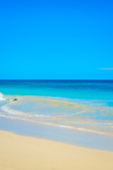 Fototapeta premium Boa Vista, Cabo Verde África: - 22 de marzo de 2026: Praia Lacacao in Boa Vista, Capo Verde is a stunning beach with crystal clear waters and white sand. This was on a hot sunny afternoon. This is a p