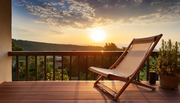 Silla Comoda Moderna Y Minimalista Al Exterior En La Terraza De Una Casa Para Disfrutar O Relajarse Concepto De Descanso Y Disfrutar De Un Atardecer