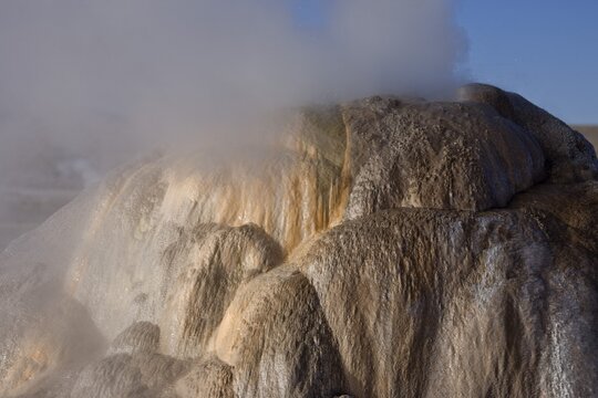 Steaming sinter terrace, El Tatio Geyser Field, Regi&oacute;n de Antofagasta, Chile, South America