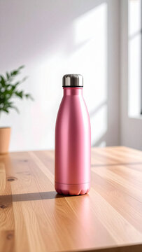Plantilla de una botella de agua de aluminio en color rosa.