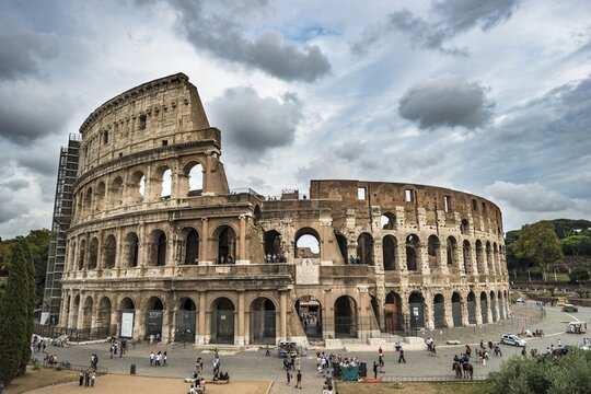 Colosseum, amphitheater, dramatic clouds, Rome, Lazio, Italy