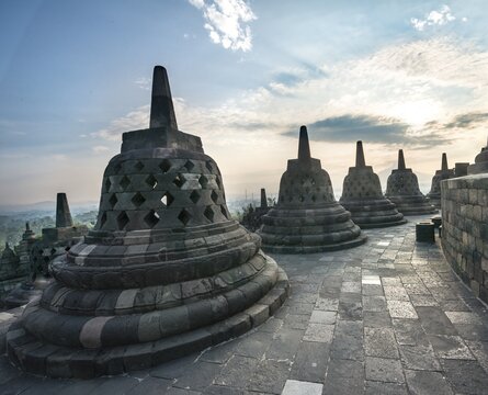 Temple complex Borobudur, Stupas, Borobudur, Yogyakarta, Java, Indonesia