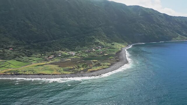 Coastal view of Faja da Cumbre, Sao Jorge, Azores. Serene and lush landscape