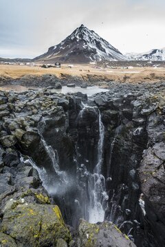Water coming out of blowhole, Arnarstapi, Western Region, Iceland