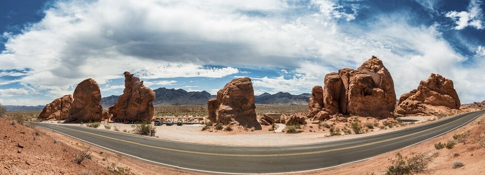 Seven Sisters, seven red orange sandstone rock, Mojave Desert, Valley of Fire State Park, Nevada, USA
