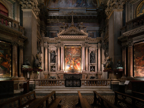 Altar on the left hand side of  the Royal Chapel of the Treasure of St. Januarius (Reale cappella del Tesoro di san Gennaro) within the Naples Cathedral, Italy