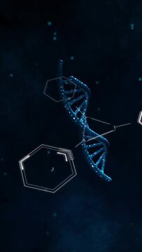 Vertical video: On start blue helix rotating as hexagons sliding in, lines tagging C to mark pair