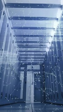 Vertical video: Tech aisle advancing after overlay showing nodes lines pulsing showing door detail