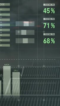 Vertical video: Dashboard panning right showing index gauges dropping bars map pies for finance